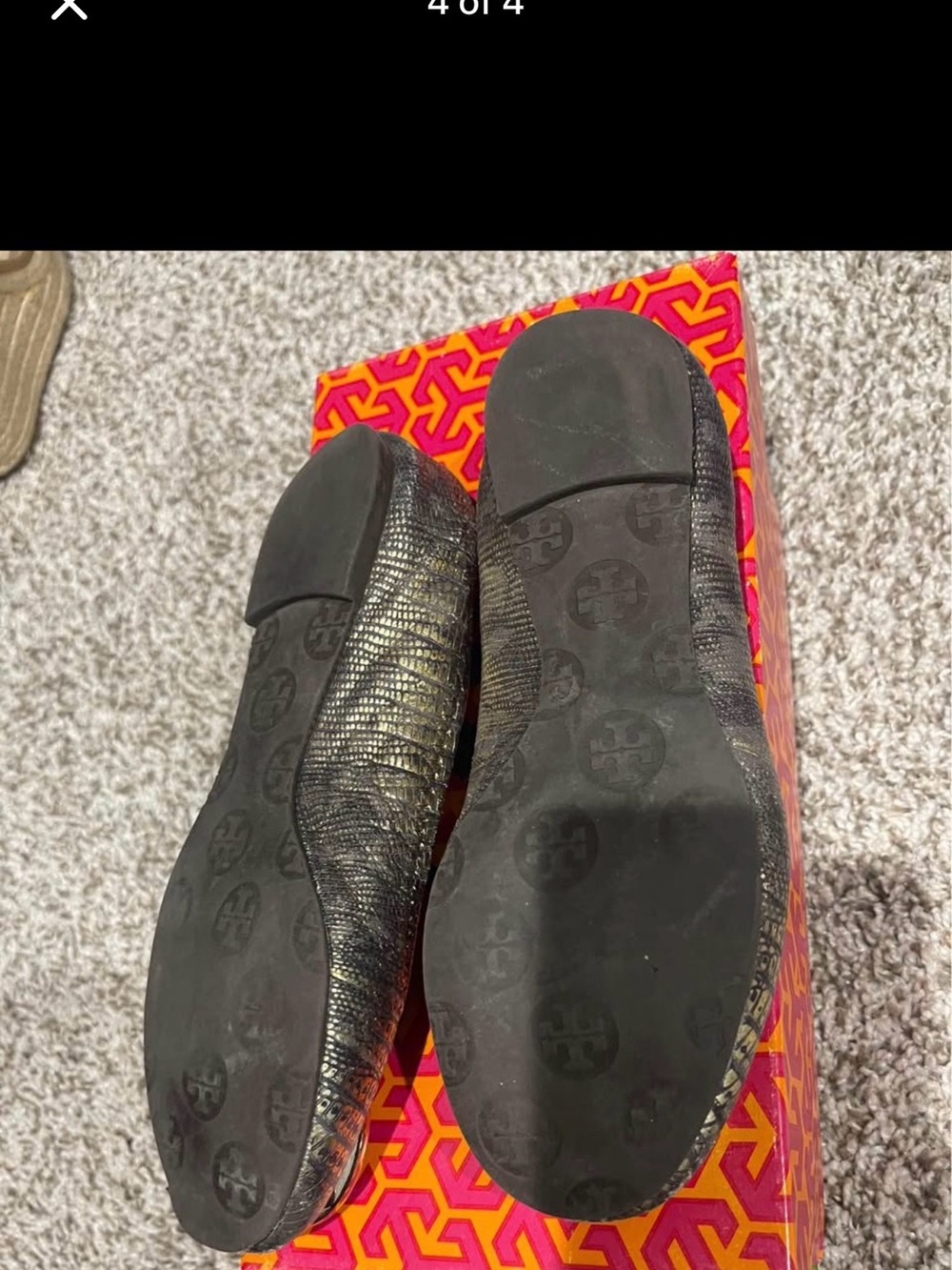 Tory Burch Reva Bronze Textured Logo Ballet Flats - Picture 4 of 4